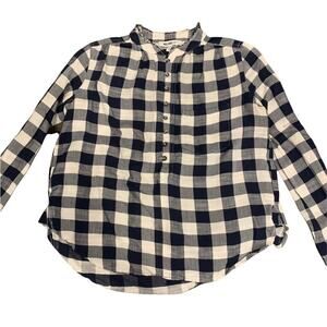 William Rast Womens long sleeve navy blue white check plaid top XS